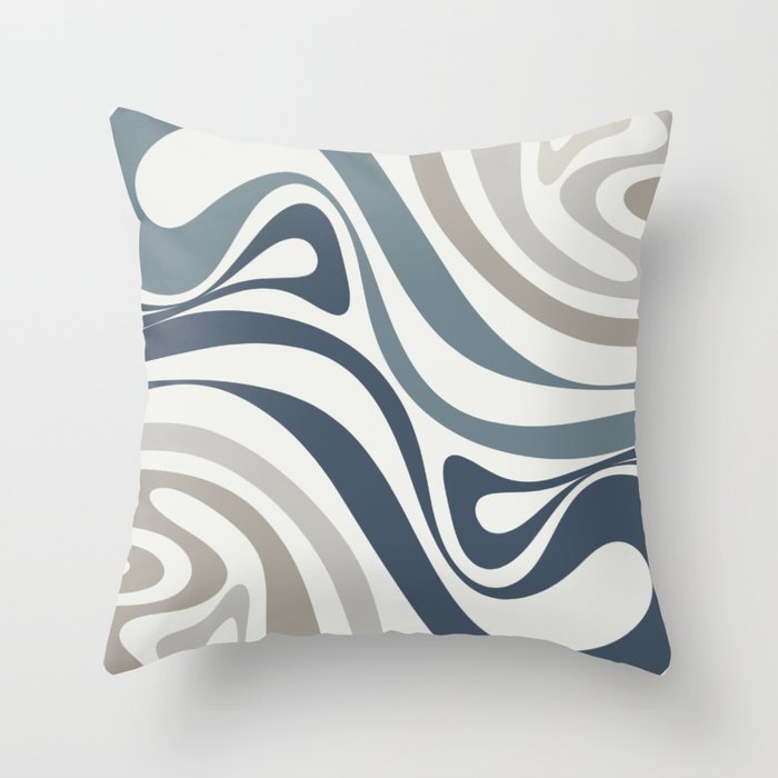 New Groove Retro Swirl Abstract Pattern in Neutral Blue Grey Throw Pillow Gallery Image 6