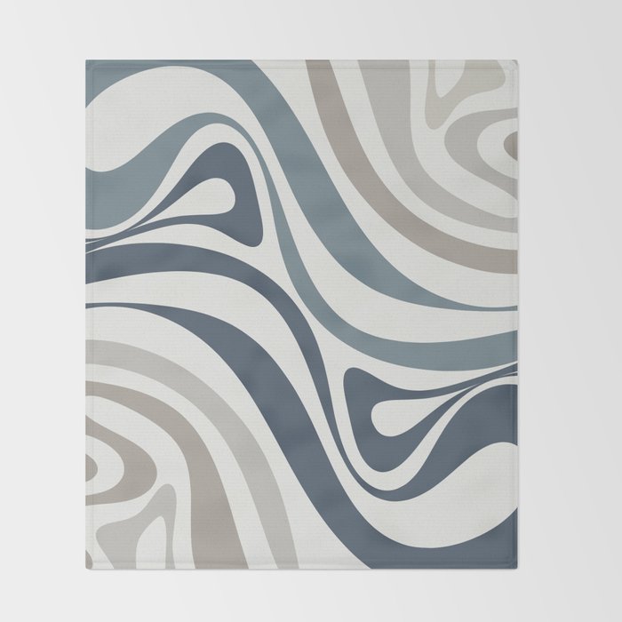 New Groove Retro Swirl Abstract Pattern in Neutral Blue Grey Throw Blanket Gallery Image 2