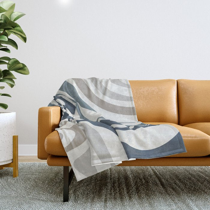 New Groove Retro Swirl Abstract Pattern in Neutral Blue Grey Throw Blanket Gallery Image 1