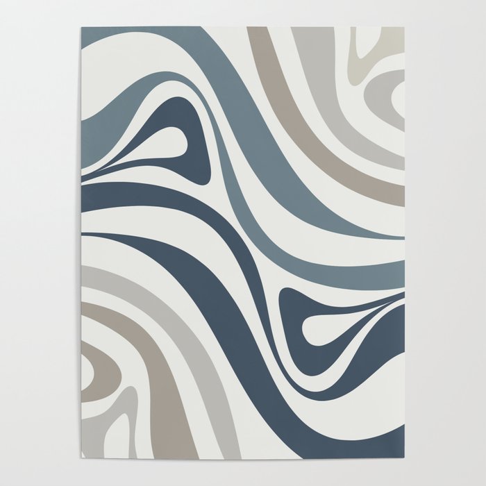 New Groove Retro Swirl Abstract Pattern in Neutral Blue Grey Poster Gallery Image 1