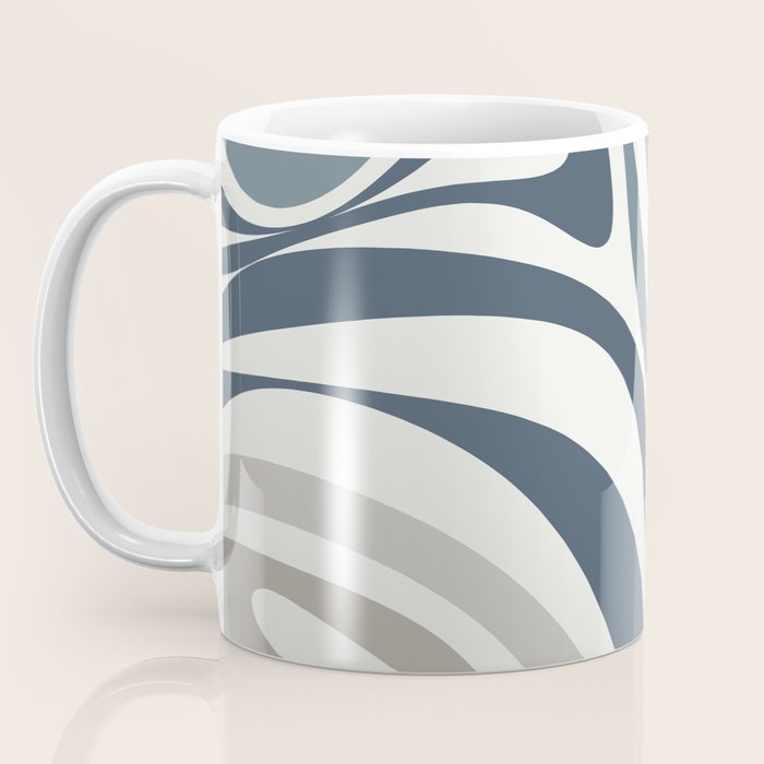 New Groove Retro Swirl Abstract Pattern in Neutral Blue Grey Coffee Mug Gallery Image 3