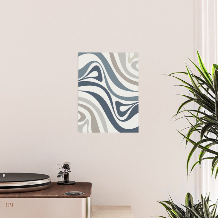 New Groove Retro Swirl Abstract Pattern in Neutral Blue Grey Poster Gallery Image 2