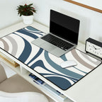 New Groove Retro Swirl Abstract Pattern in Neutral Blue Grey Desk Mat Gallery Image 2