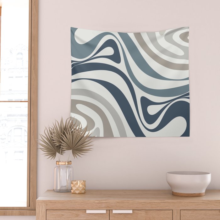 New Groove Retro Swirl Abstract Pattern in Neutral Blue Grey Wall Tapestry Gallery Image 2