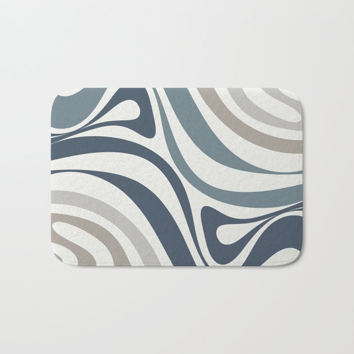 New Groove Retro Swirl Abstract Pattern in Neutral Blue Grey Bath Mat Gallery Image 1
