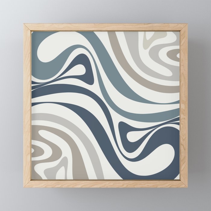 New Groove Retro Swirl Abstract Pattern in Neutral Blue Grey Mini Art Print Gallery Image 1