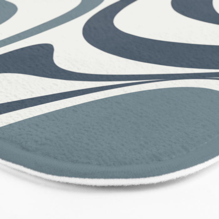 New Groove Retro Swirl Abstract Pattern in Neutral Blue Grey Bath Mat Gallery Image 3
