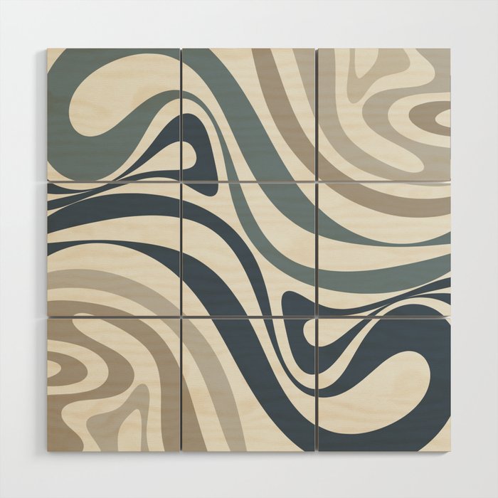 New Groove Retro Swirl Abstract Pattern in Neutral Blue Grey Wood Wall Art Gallery Image 1