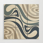New Groove Retro Swirl Abstract Pattern in Neutral Blue Grey Wood Wall Art Gallery Image 1