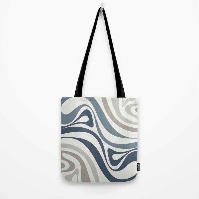 New Groove Retro Swirl Abstract Pattern in Neutral Blue Grey Tote Bag Gallery Image 2
