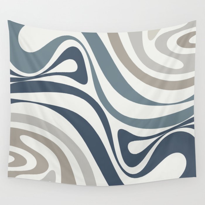 New Groove Retro Swirl Abstract Pattern in Neutral Blue Grey Wall Tapestry Gallery Image 1