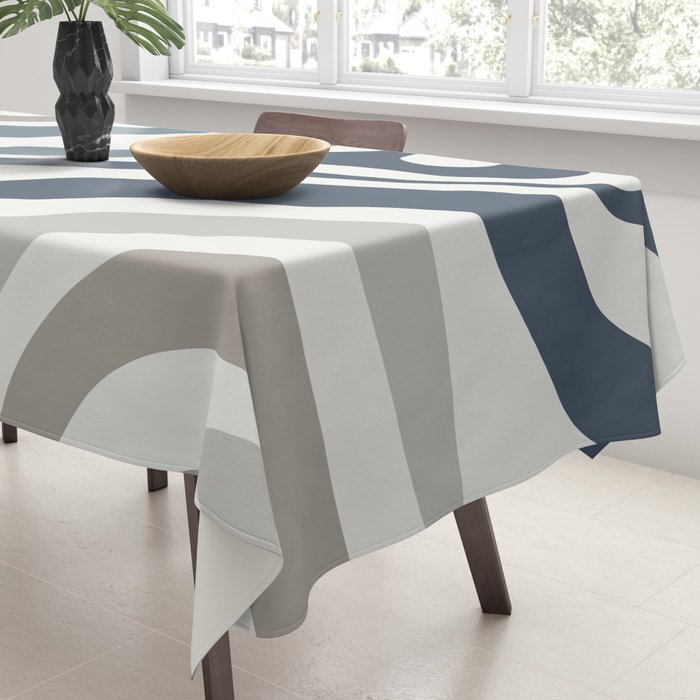 New Groove Retro Swirl Abstract Pattern in Neutral Blue Grey Tablecloth Gallery Image 3