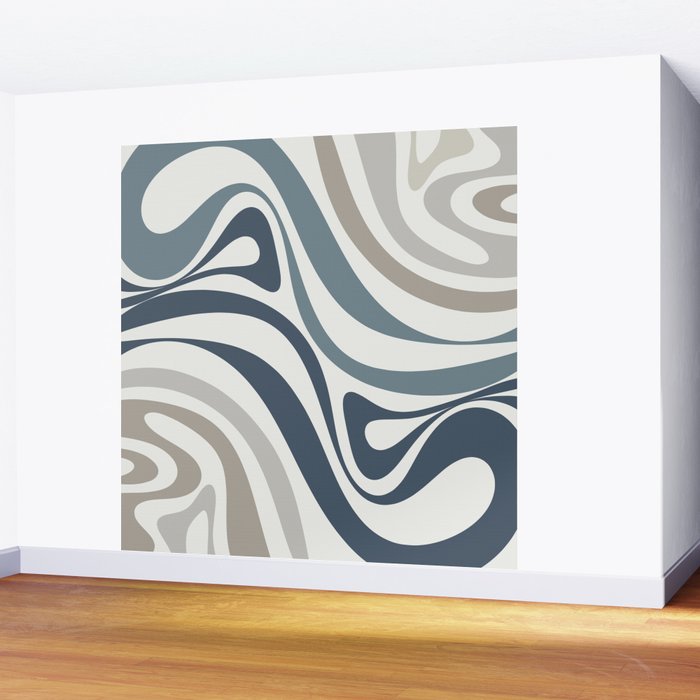 New Groove Retro Swirl Abstract Pattern in Neutral Blue Grey Wall Mural Gallery Image 2