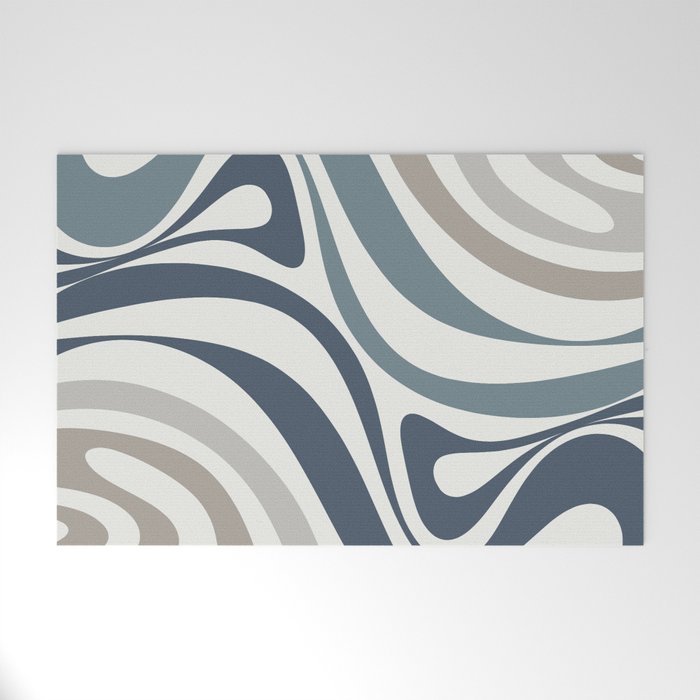 New Groove Retro Swirl Abstract Pattern in Neutral Blue Grey Welcome Mat Gallery Image 1