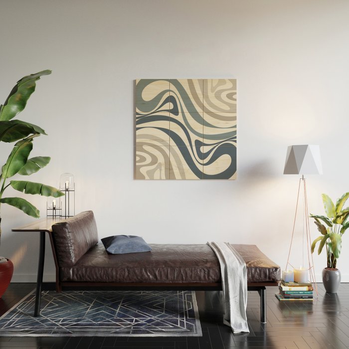 New Groove Retro Swirl Abstract Pattern in Neutral Blue Grey Wood Wall Art Gallery Image 2
