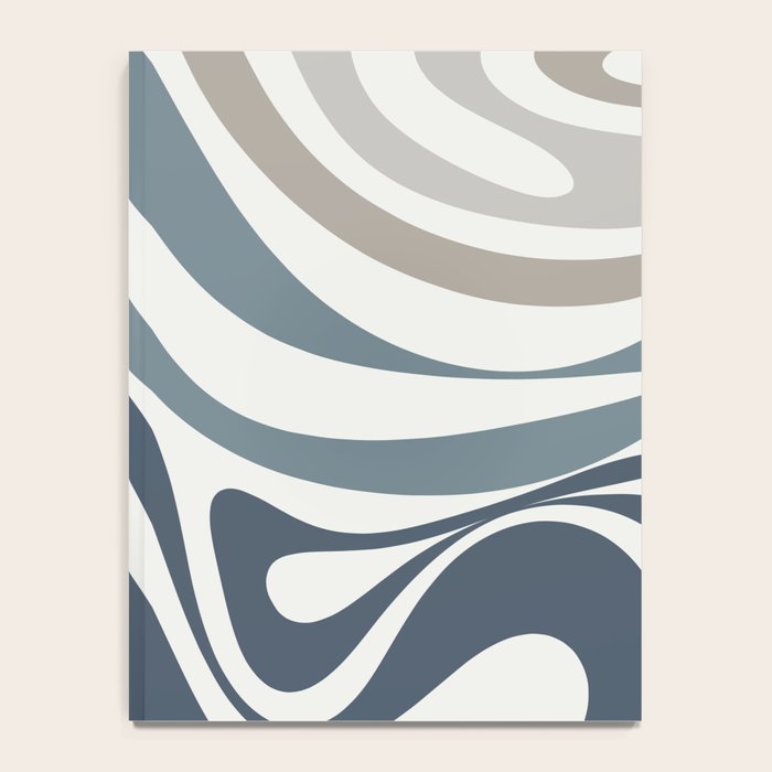 New Groove Retro Swirl Abstract Pattern in Neutral Blue Grey Notebook Gallery Image 4