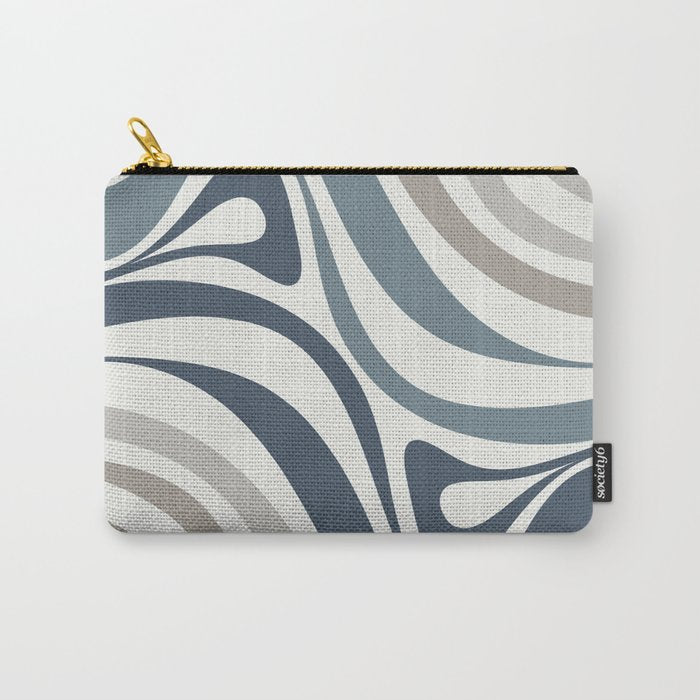 New Groove Retro Swirl Abstract Pattern in Neutral Blue Grey Carry All Pouch Gallery Image 1