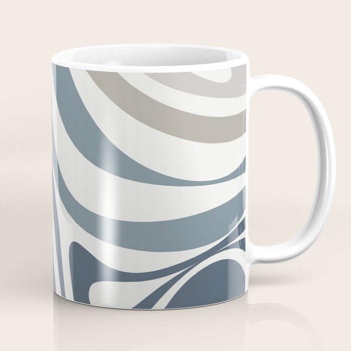 New Groove Retro Swirl Abstract Pattern in Neutral Blue Grey Coffee Mug Gallery Image 1
