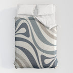 New Groove Retro Swirl Abstract Pattern in Neutral Blue Grey Comforter Gallery Image 6