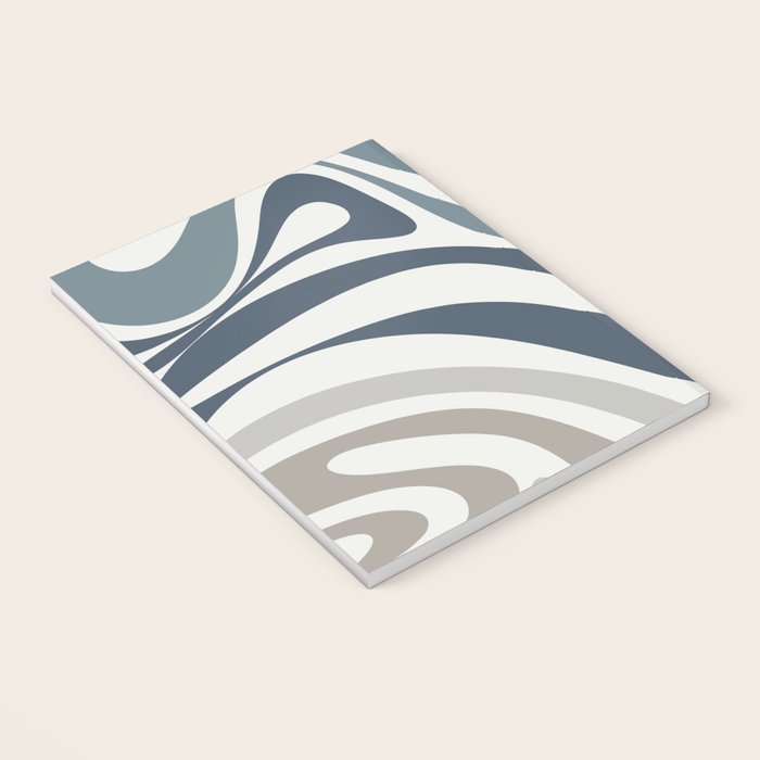 New Groove Retro Swirl Abstract Pattern in Neutral Blue Grey Notebook Gallery Image 3