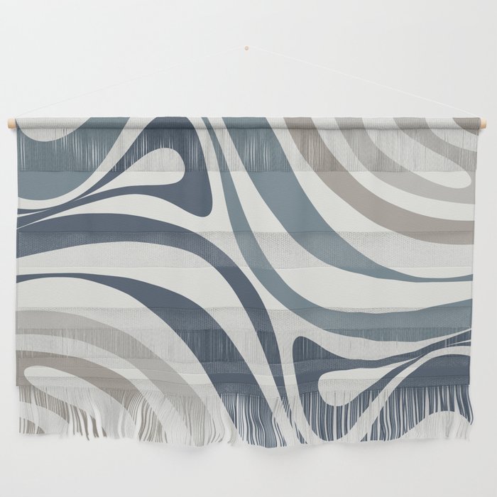 New Groove Retro Swirl Abstract Pattern in Neutral Blue Grey Wall Hanging Gallery Image 1