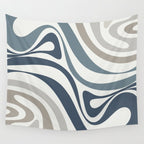 New Groove Retro Swirl Abstract Pattern in Neutral Blue Grey Wall Tapestry Gallery Image 4