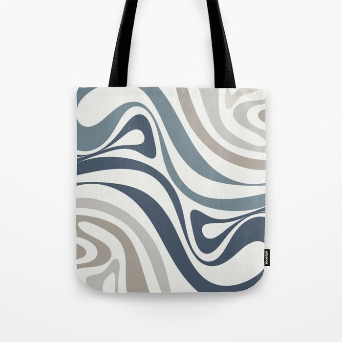 New Groove Retro Swirl Abstract Pattern in Neutral Blue Grey Tote Bag Gallery Image 1