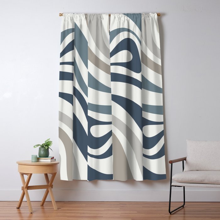 New Groove Retro Swirl Abstract Pattern in Neutral Blue Grey Window Curtain Gallery Image 5