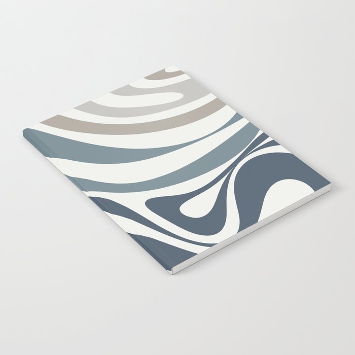 New Groove Retro Swirl Abstract Pattern in Neutral Blue Grey Notebook Gallery Image 2