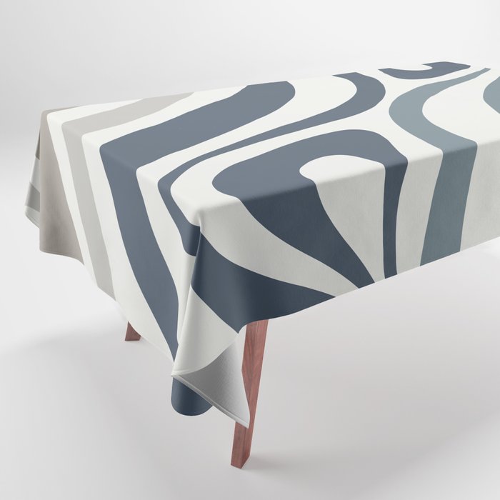 New Groove Retro Swirl Abstract Pattern in Neutral Blue Grey Tablecloth Gallery Image 1