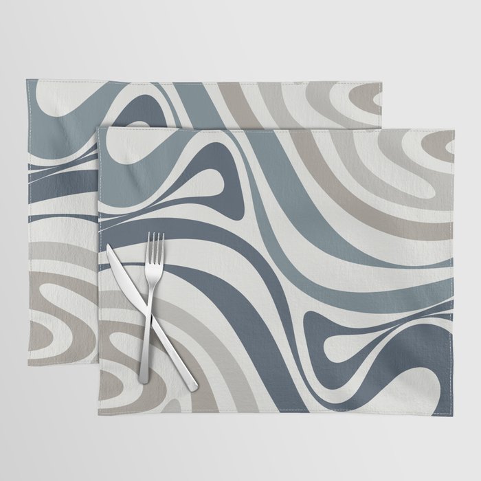 New Groove Retro Swirl Abstract Pattern in Neutral Blue Grey Placemat Gallery Image 1