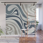 New Groove Retro Swirl Abstract Pattern in Neutral Blue Grey Wall Mural Gallery Image 1
