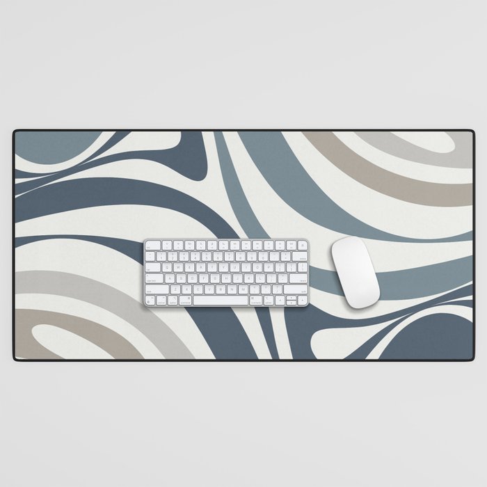 New Groove Retro Swirl Abstract Pattern in Neutral Blue Grey Desk Mat Gallery Image 1