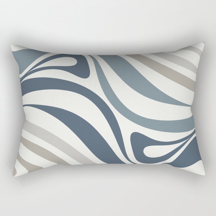 New Groove Retro Swirl Abstract Pattern in Neutral Blue Grey Rectangular Pillow Gallery Image 2