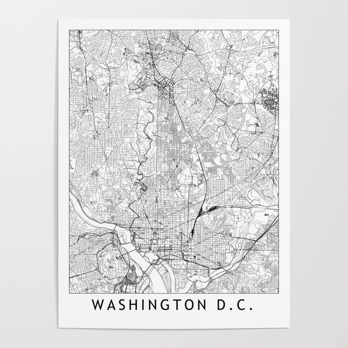 Washington DC White Map Poster
