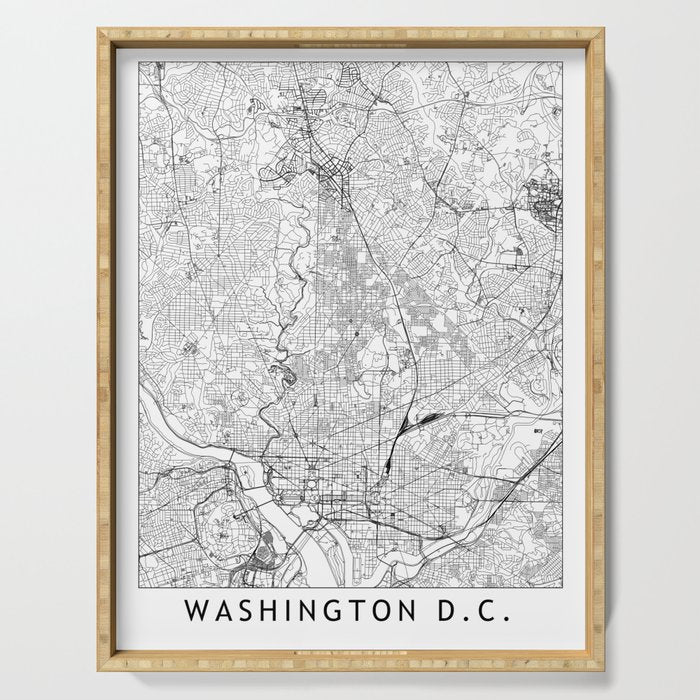 Washington DC White Map Serving Tray Gallery Image 1