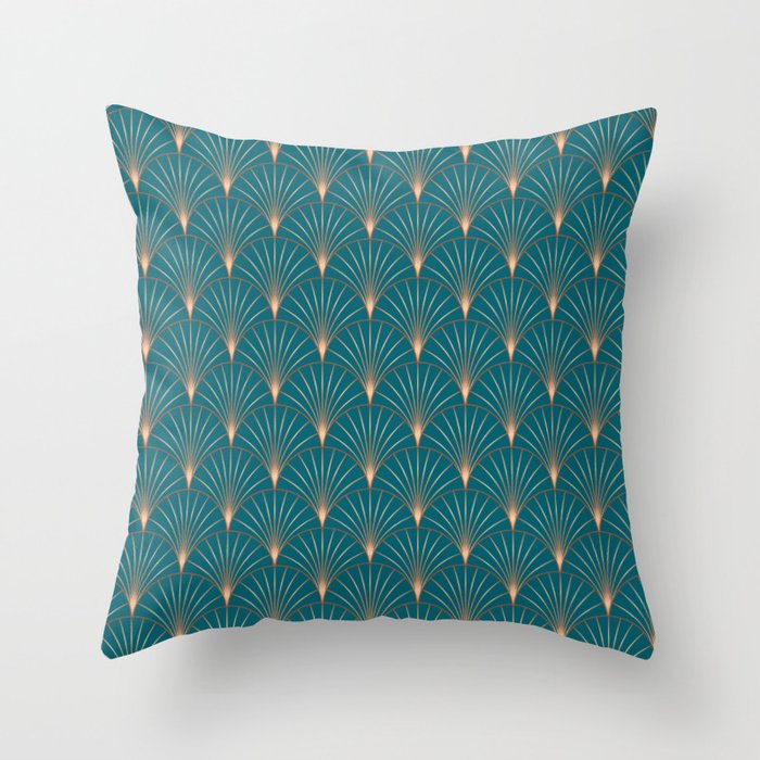 Vintage Art Deco Floral Copper & Teal Throw Pillow Gallery Image 6