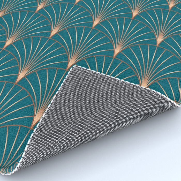 Vintage Art Deco Floral Copper & Teal Rug Gallery Image 4