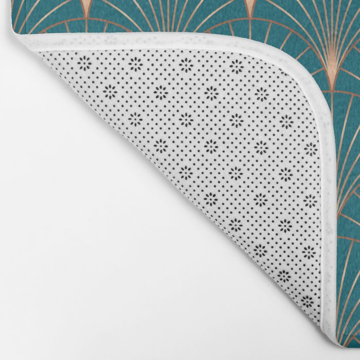 Vintage Art Deco Floral Copper & Teal Bath Mat Gallery Image 2