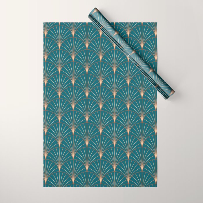 Vintage Art Deco Floral Copper & Teal Wrapping Paper Gallery Image 1