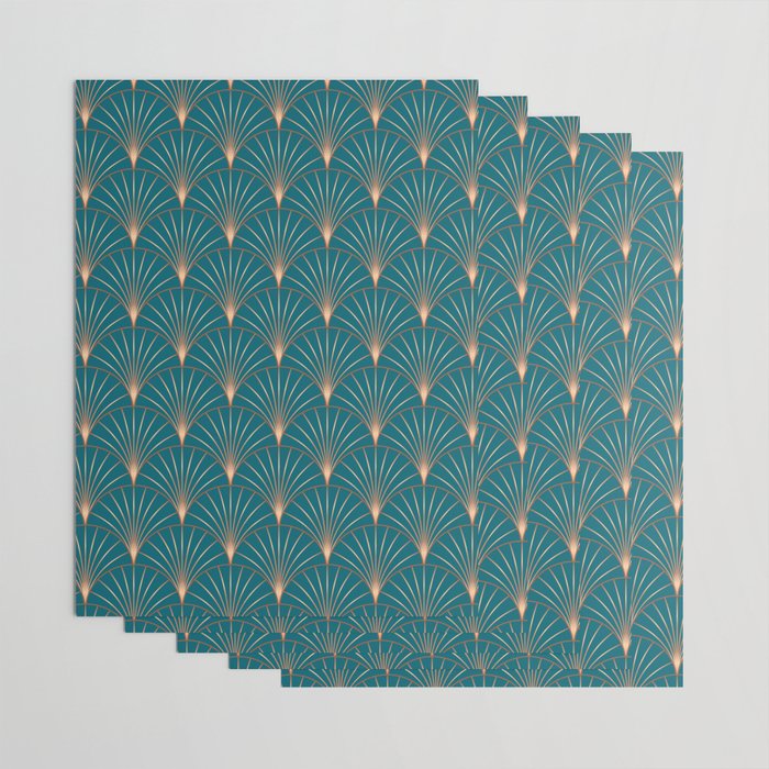 Vintage Art Deco Floral Copper & Teal Wrapping Paper Gallery Image 3