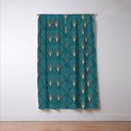Vintage Art Deco Floral Copper & Teal Window Curtain Gallery Image 3