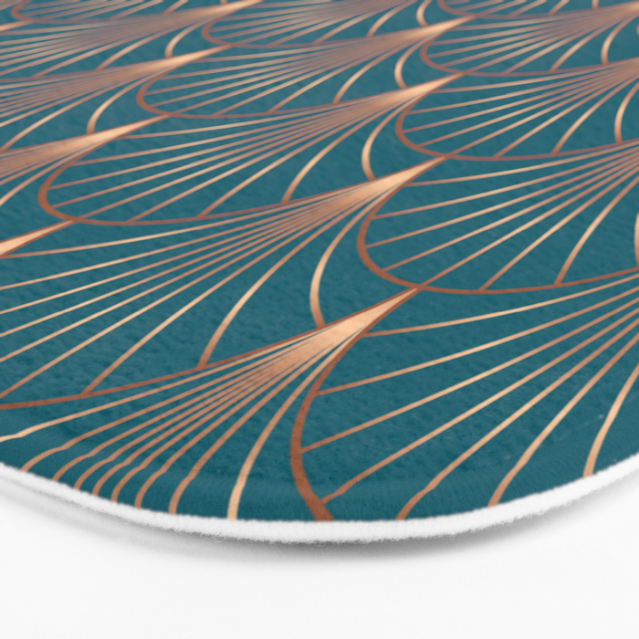 Vintage Art Deco Floral Copper & Teal Bath Mat Gallery Image 3