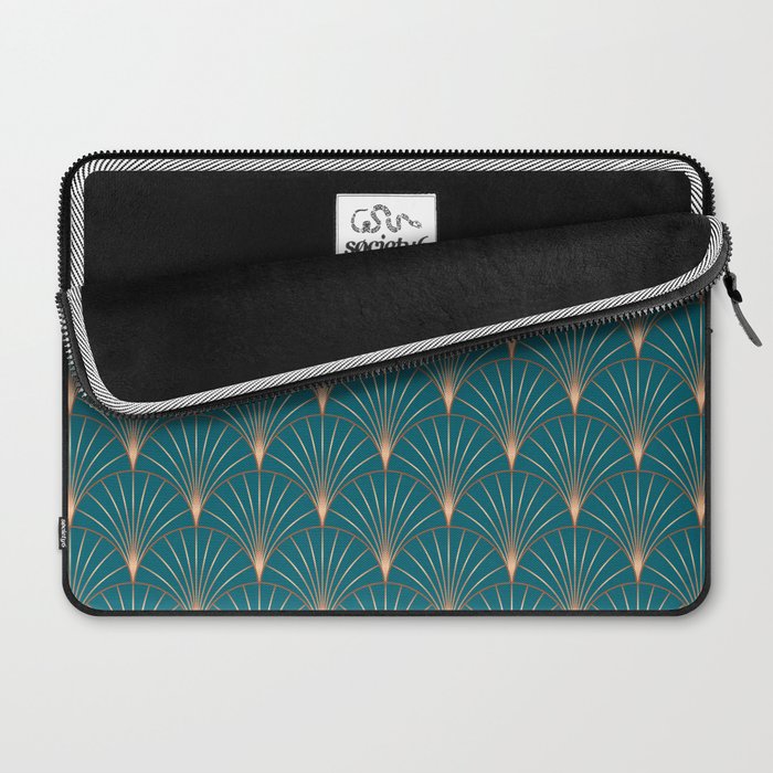 Vintage Art Deco Floral Copper & Teal Laptop Sleeve Gallery Image 2