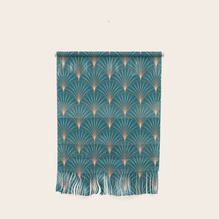 Vintage Art Deco Floral Copper & Teal Wall Hanging Gallery Image 1