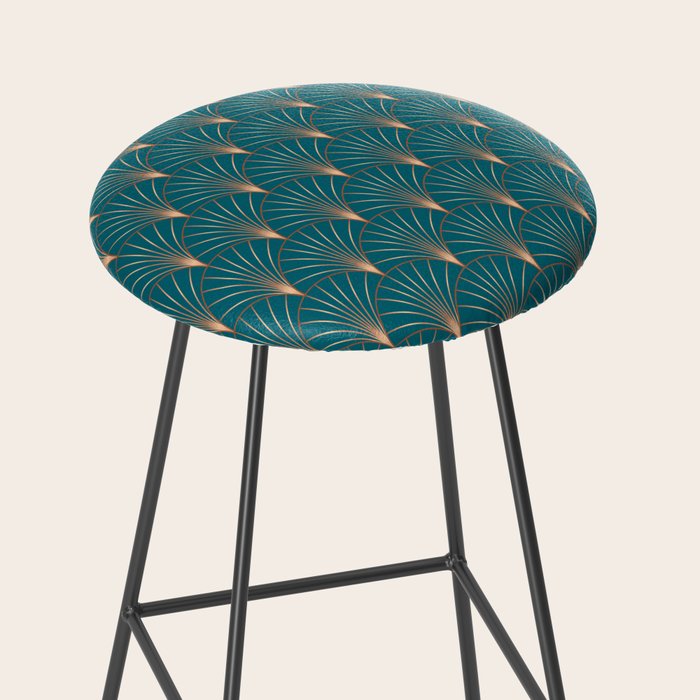 Vintage Art Deco Floral Copper & Teal Stool Gallery Image 2