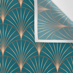 Vintage Art Deco Floral Copper & Teal Wall Tapestry Gallery Image 3