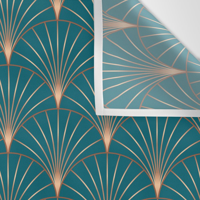 Vintage Art Deco Floral Copper & Teal Wall Tapestry Gallery Image 3