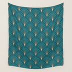 Vintage Art Deco Floral Copper & Teal Wall Tapestry Gallery Image 4