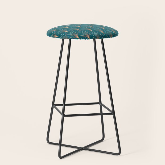 Vintage Art Deco Floral Copper & Teal Stool Gallery Image 1